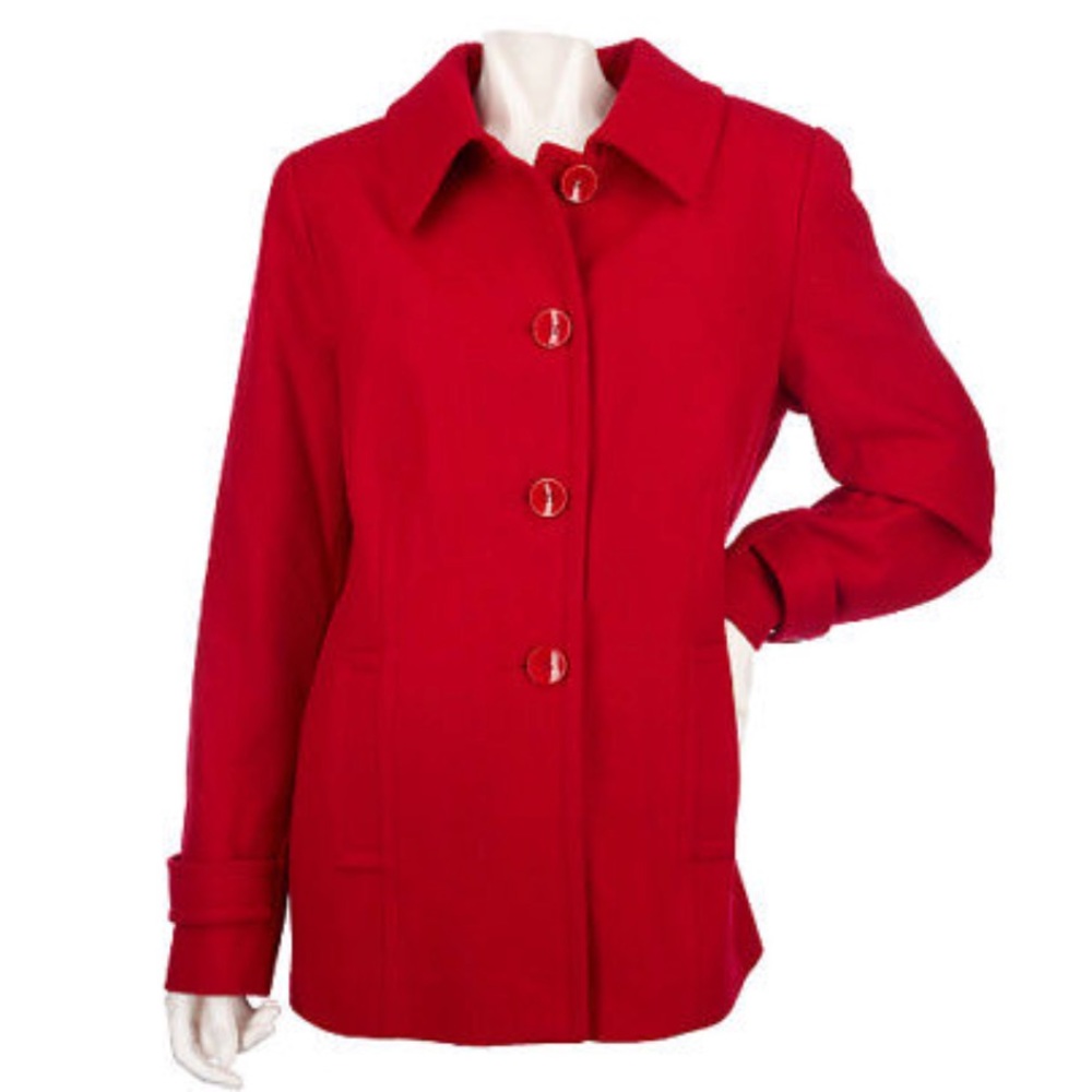Centigrade Wool Blend Button Front Coat Red Sz Lg - image 1
